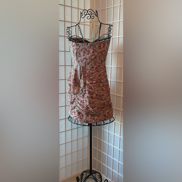 Strapless Floral Chiffon Pleated Mini Dress - Picture 3 of 7